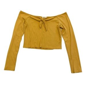 Heart & Hips Mustard Yellow Ribbed Off-the-Shoulder Crop Top - Size L